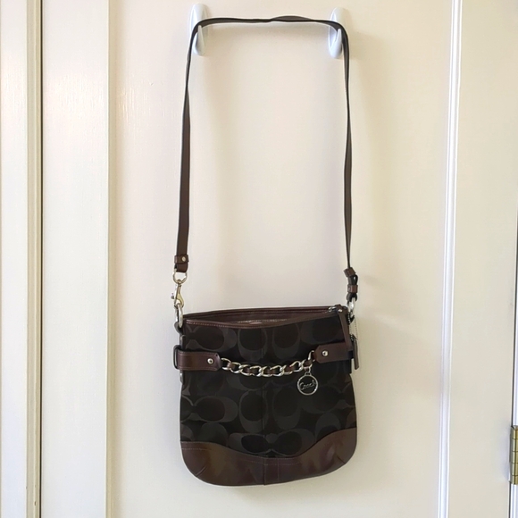 Brown Jacquard Canvas Coach Crossbody Y2K - Picture 1 of 17